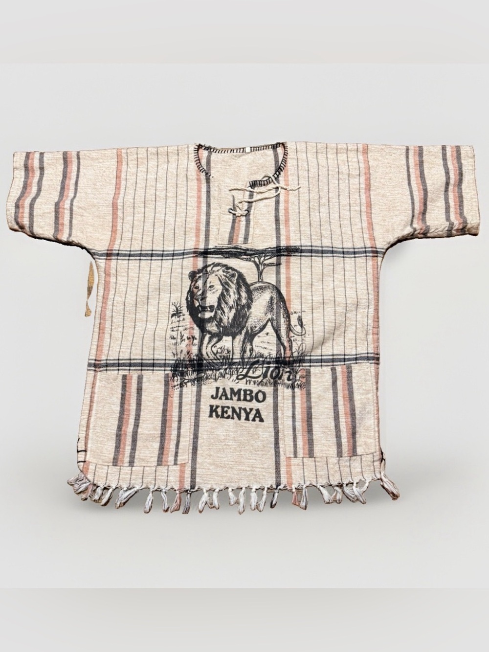 Vintage Jambo Shirt Top Kenya Woven Lion Boho Fringe Festival Boho Unisex S